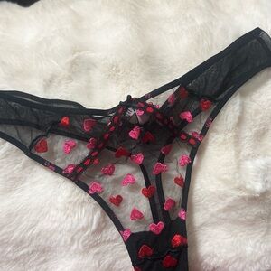 Victoria's Secret Black Sheer Thong with Red and Pink Hearts